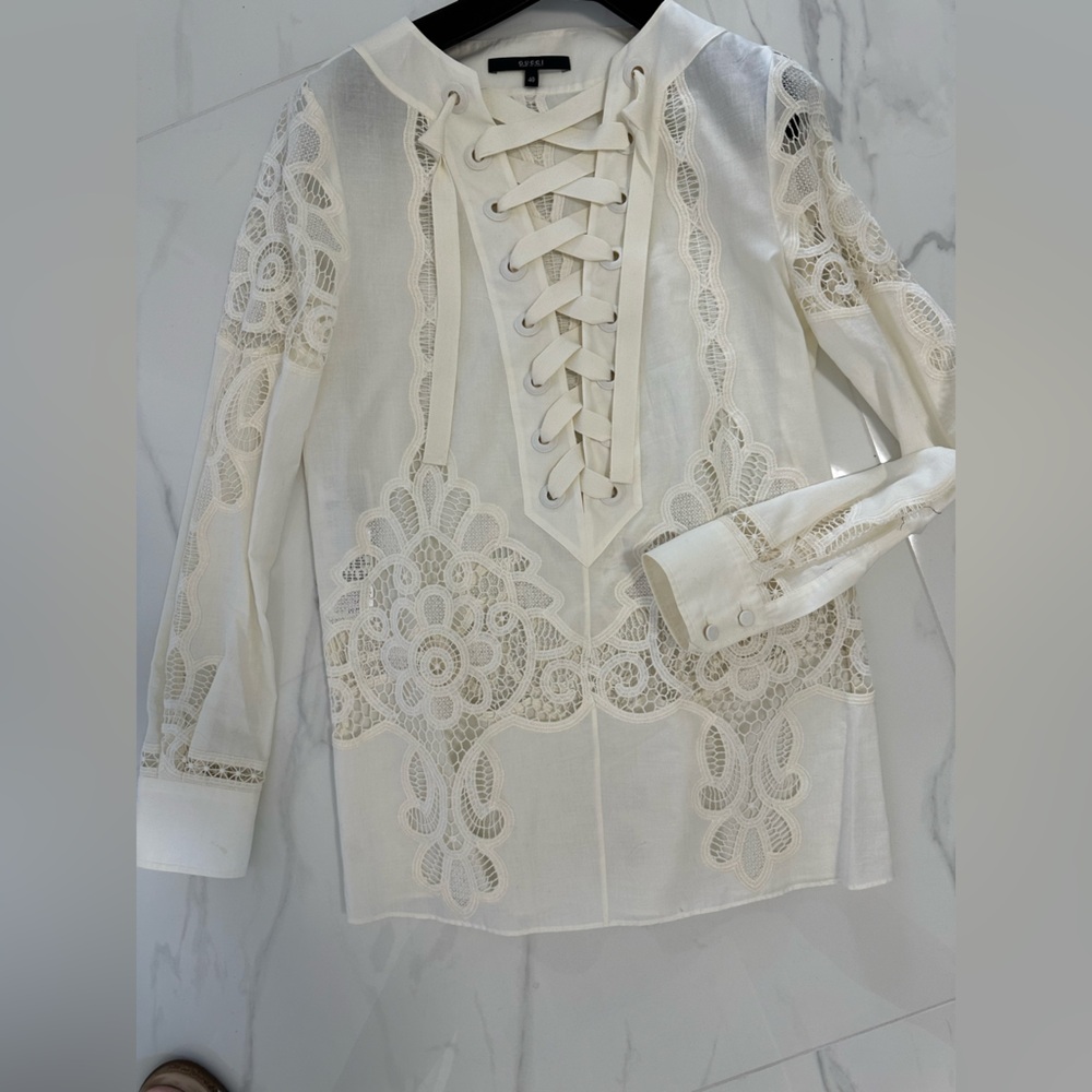 Gucci Ivory Lace-Up Blouse
